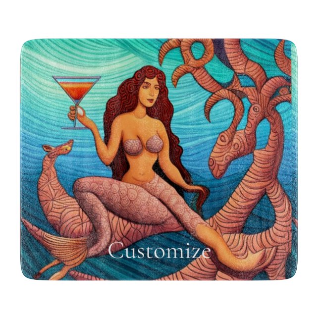 Long-haired Martini Mermaid Thunder_Cove  Cutting Board (Front)