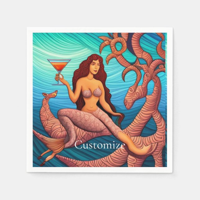Long-haired Martini Mermaid Thunder_Cove  Napkin (Front)