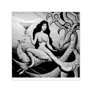 Long-haired Martini Mermaid Thunder_Cove Self-inking Stamp