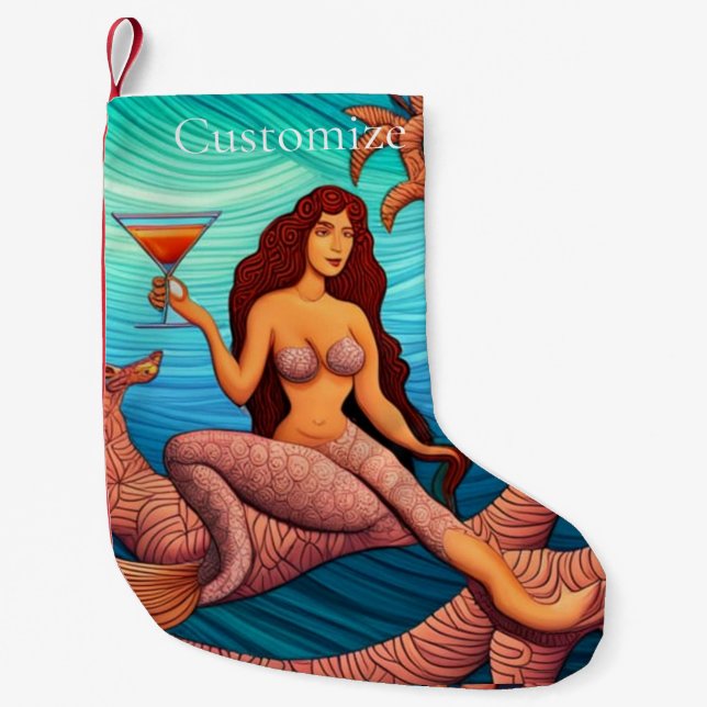 Long-haired Martini Mermaid Thunder_Cove  Small Christmas Stocking (Front)