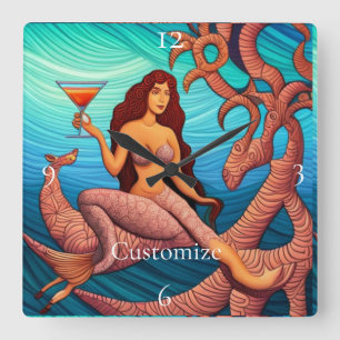Long-haired Martini Mermaid Thunder_Cove Square Wall Clock