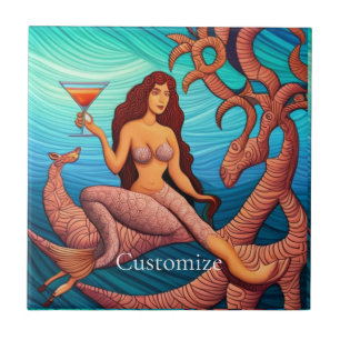 Long-haired Martini Mermaid Thunder_Cove  Tile