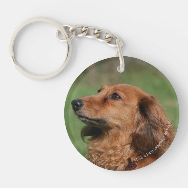 Long-haired Miniature Dachshund 2 Keychain (Front)