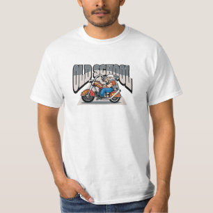 Long Haired Old School Biker On Flamed Motorcycle T-Shirt