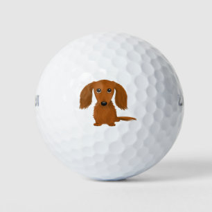 Long Haired Red Dachshund   Cute Doxie Cartoon Dog Golf Balls