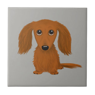 Long Haired Red Dachshund Cute Doxie Cartoon Dog Tile