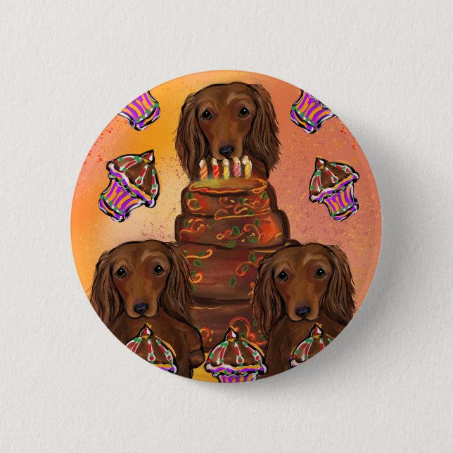 Long Haired Red Dachshunds 2 Inch Round Button (Front)
