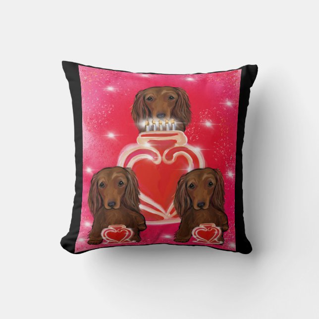 Long Haired Red Dachshunds Throw Pillow (Front)