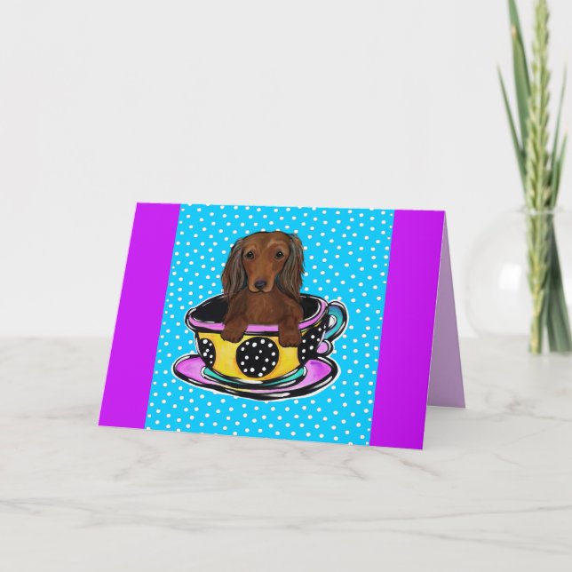 Long Haired Red Doxie Card (Front)
