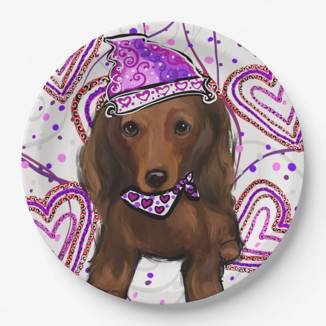 LONG HAIRED RED DOXIE          PAPER PLATE (Front)