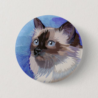 Long-haired Siamese Himalayan Cat 2 Inch Round Button