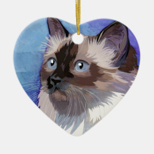 Long-haired Siamese Himalayan Cat Ceramic Ornament