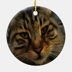 Long Haired Tabby Cat Artistic Pet Portrait v2 Ceramic Ornament