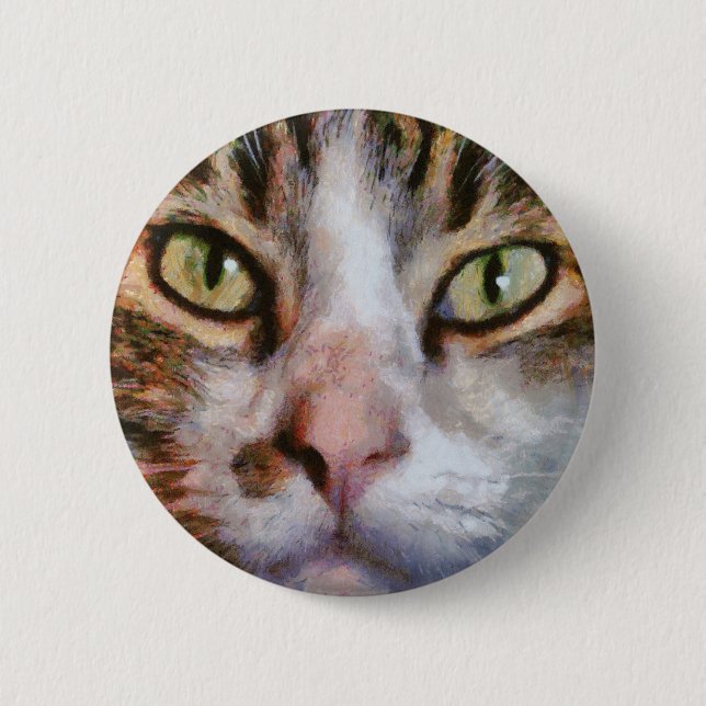 Long Haired Tabby Cat Close Up Portrait 2 Inch Round Button (Front)