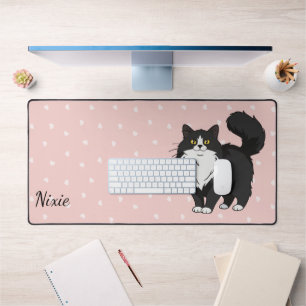 Long Haired Tuxedo Cat Mom Personalized Desk Mat