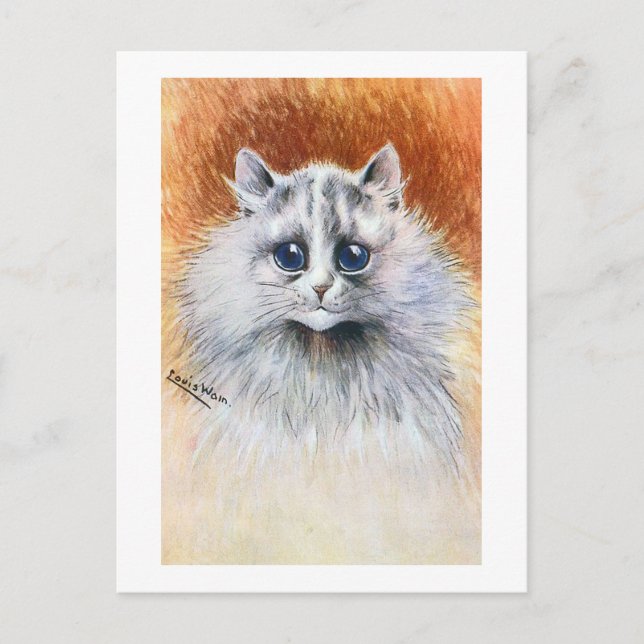 Long-haired White Cat, Louis Wain Postcard (Front)