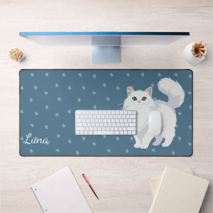 Long Haired White Cat Mom Personalized Desk Mat