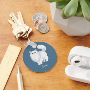 Long Haired White Cat Mom Personalized Keychain