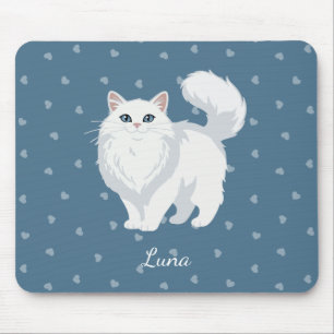 Long Haired White Cat Personalized Mouse Pad