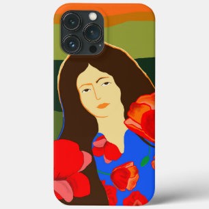 Long haired woman walking in poppy field  iPhone 13 pro max case