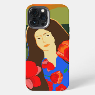 Long haired woman walking in poppy field iPhone 13 pro max case
