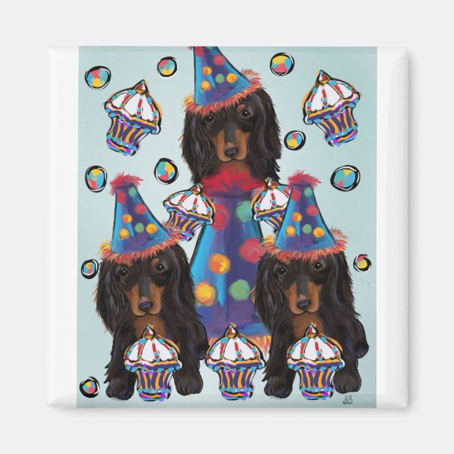 Long HairedBlack Dachshunds Magnet (Front)