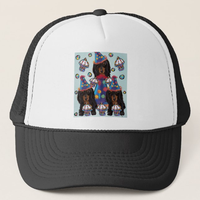 Long HairedBlack Dachshunds Trucker Hat (Front)