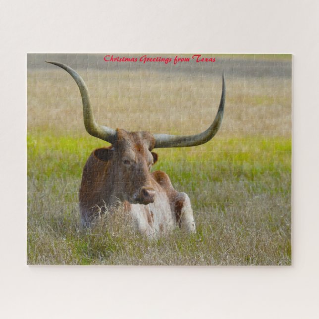 Long Horn Cattle Texas.Christmas Greetings Jigsaw Puzzle (Horizontal)