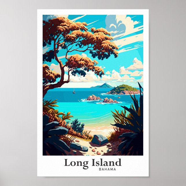 Long Island Bahama Art Vintage Travel Illustration Poster (Front)
