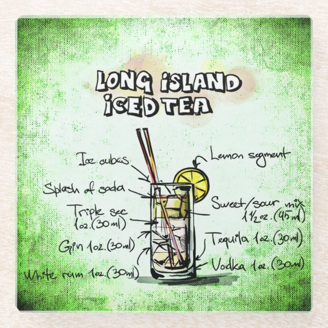 Long Island Iced Tea Drink Recipe Glass Coaster (Front)