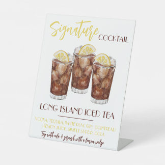 Long Island Iced Tea Signature Cocktail Recipe Pedestal Sign