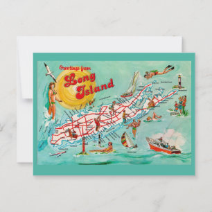 Long Island Illustrated Map Postcard
