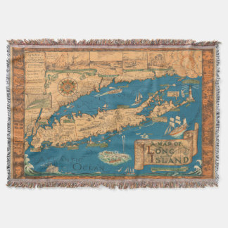 Long Island Map Throw Blanket
