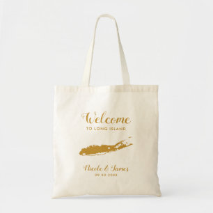 Long Island Map Wedding Welcome Bag, Gold Tote Bag