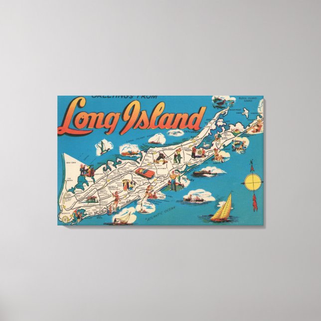 Long Island, New York - Greetings From Canvas Print (Front)