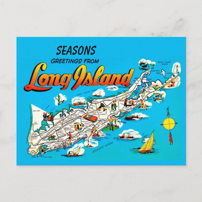 Long Island, NY Seasons Greetings Postcard (Front)