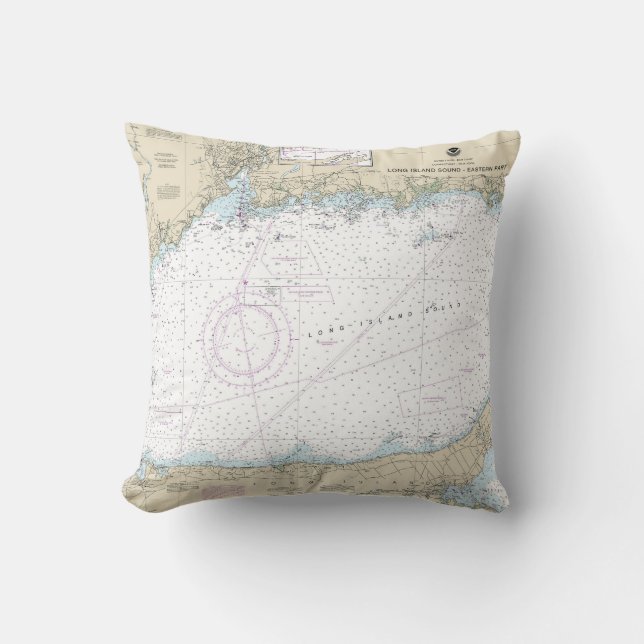 Long Island Sound Eastern Part Nautical Chart Throw Pillow (Front)