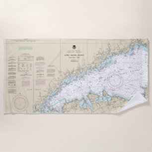 Long Island Sound Western Part Nautical Chart Beach Towel