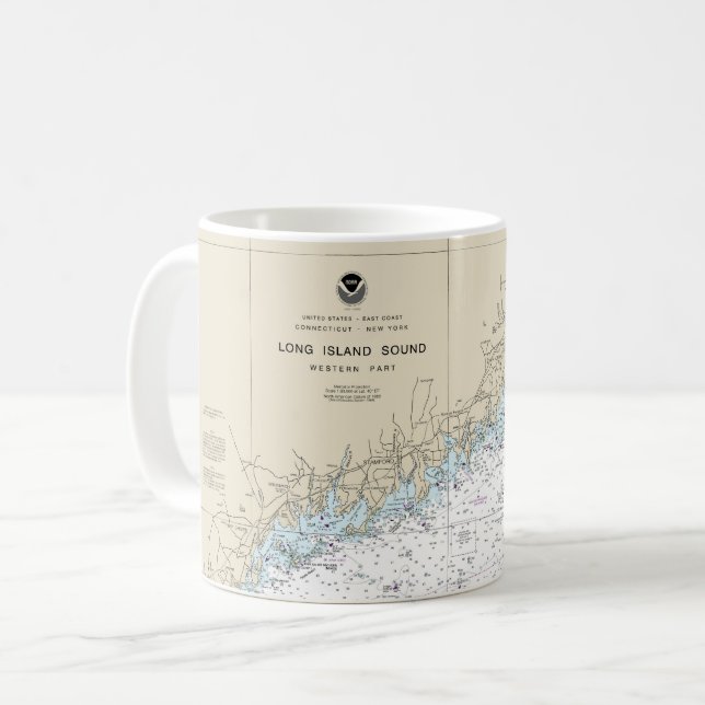 Long Island Sound Western Part Nautical Chart Coffee Mug (Front Left)