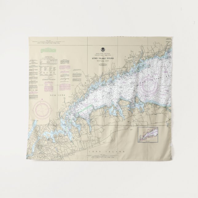 Long Island Sound Western Part Nautical Chart Tapestry (Front (Horizontal))