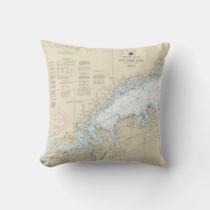 Long Island Sound Western Part Nautical Chart Throw Pillow