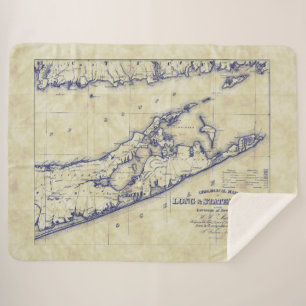 Long Island The Hamptons Map Distressed Sherpa Blanket