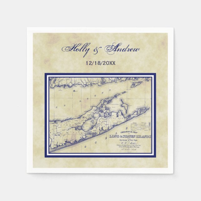 Long Island The Hamptons Map Distressed Wedding Napkin (Front)