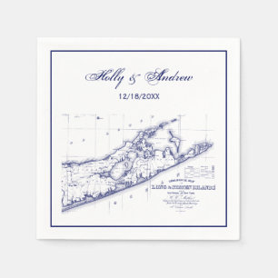 Long Island The Hamptons Map Navy Blue Wedding F Napkin