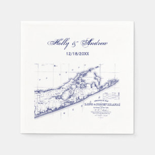 Long Island The Hamptons Map Navy Blue Wedding Napkin