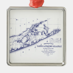Long Island The Hamptons Map VC Metal Ornament