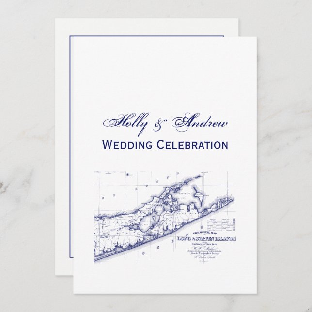 Long Island The Hamptons Map VC Wedding Invitation (Front/Back)