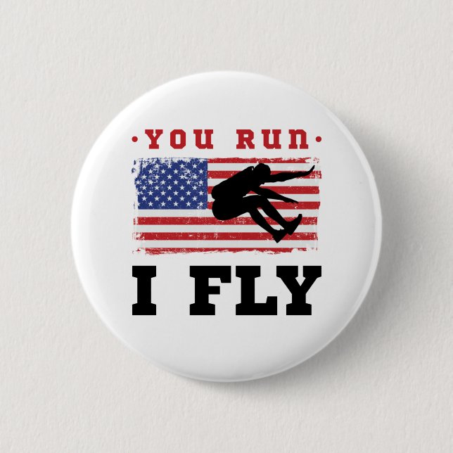 Long Jump American Flag You Run I Fly 2 Inch Round Button (Front)