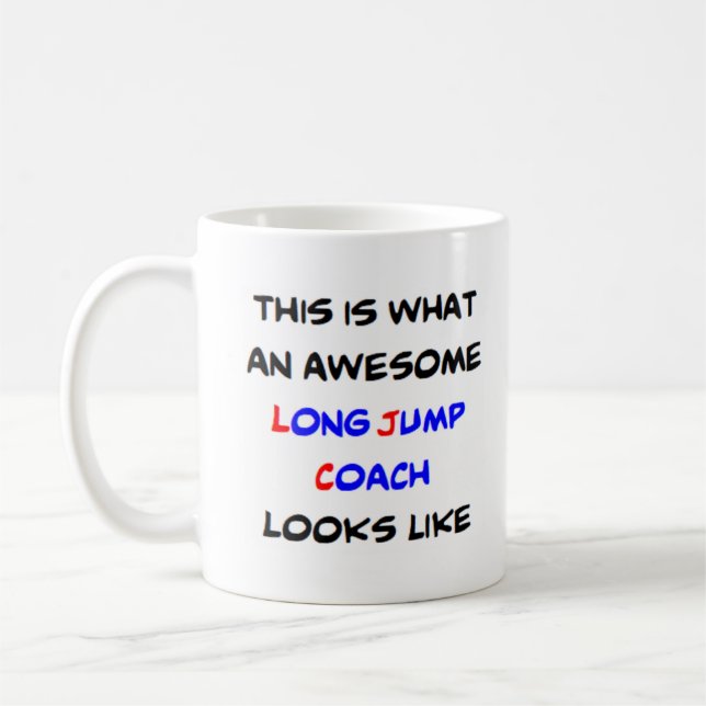 long jump coach, awesome coffee mug (Left)