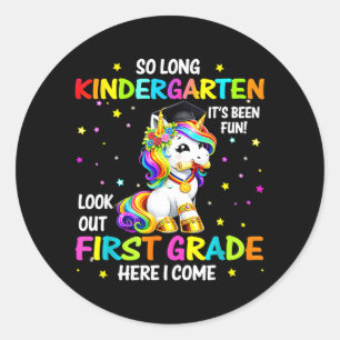 Long Kindergarten 1st Grade Here Come Graduation Classic Round Sticker